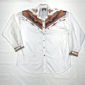VTG Rough Rider SouthWestern Aztec Cowgirl Long Sleeve Button Shirt Womens 15/16